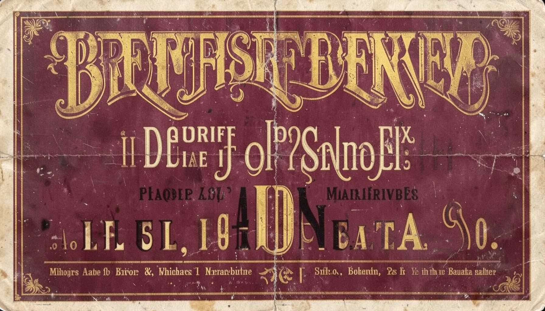 A vintage theater playbill or poster with ornate typography, faded gold and burgundy hues, early-1900s Broadway promotional style